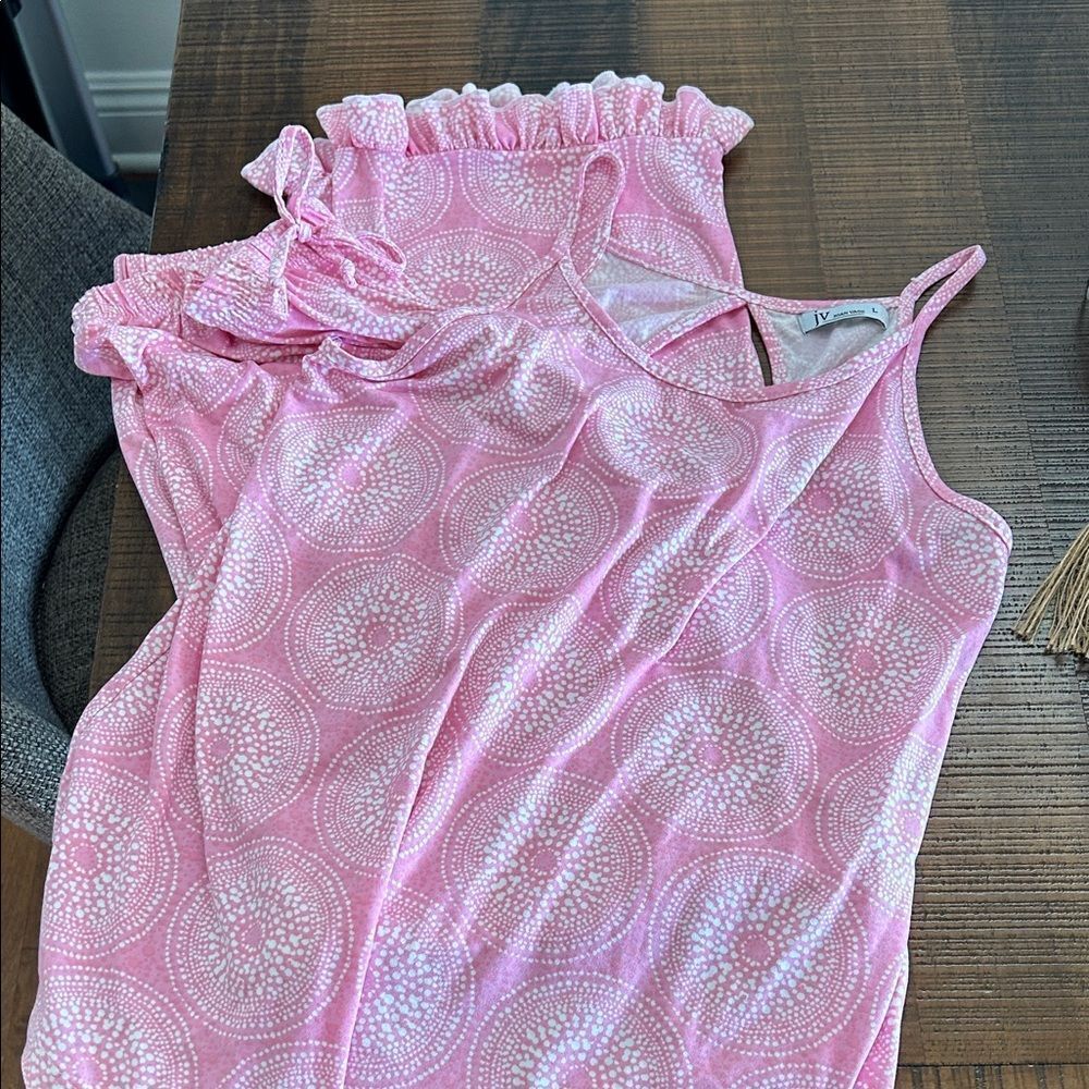 Joan Vass Pink Patterned Camisole- ruffles bottoms